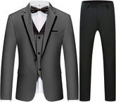 Black Three Piece Notched Lapel Business Suit for Men